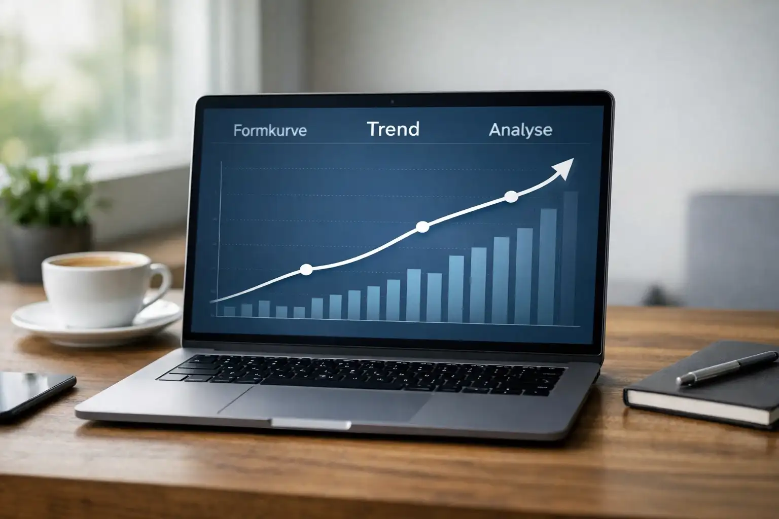Laptop mit Datenanalyse und aufsteigender Formkurve auf dem Bildschirm