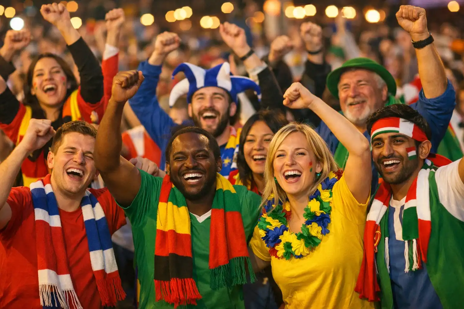 Fußballfans feiern bei einem internationalen Turnier