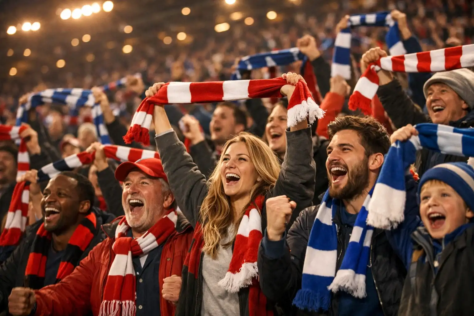 Fußballfans feuern ihre Mannschaft im Stadion an