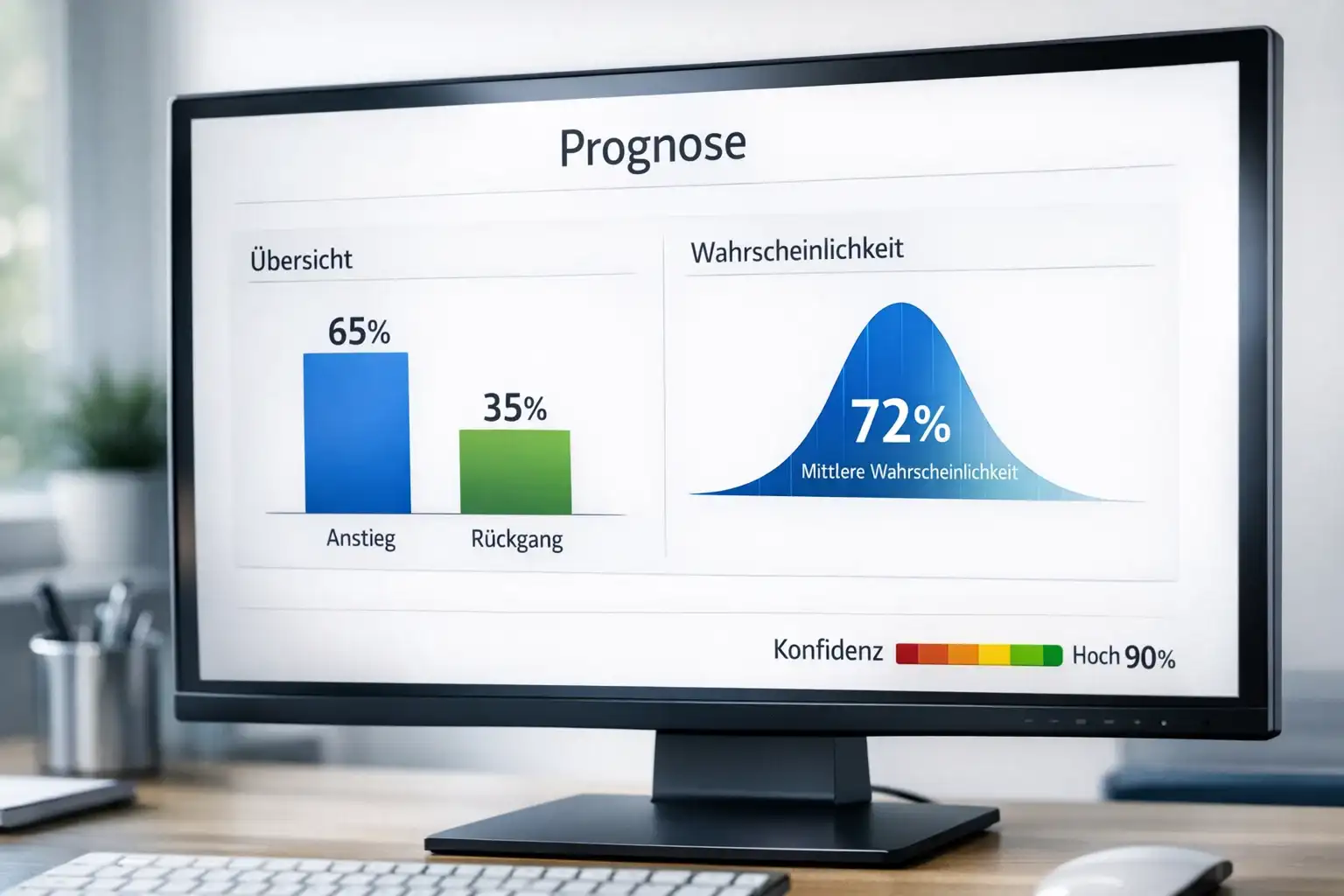 Bildschirm mit Datenvisualisierung und Wahrscheinlichkeitsanzeigen