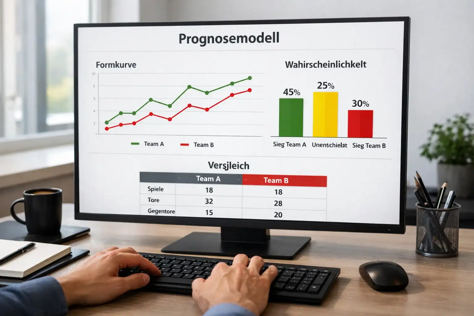 Datenanalyse auf Bildschirm mit Fußballstatistiken