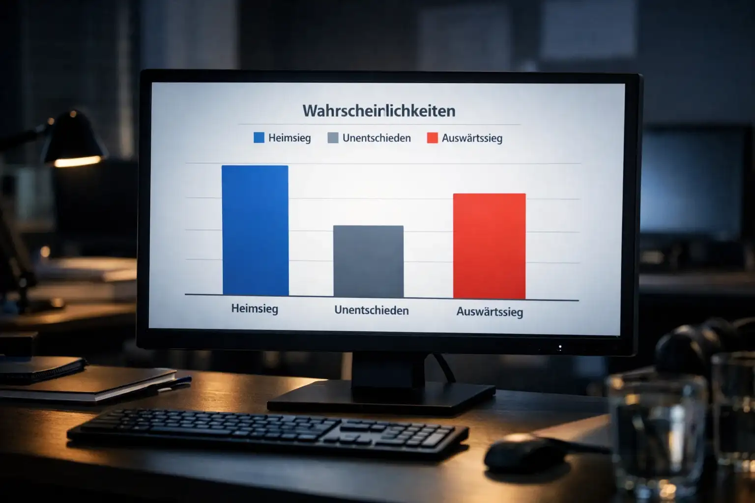 Bildschirm zeigt Balkendiagramm mit Prozentangaben für Spielausgänge