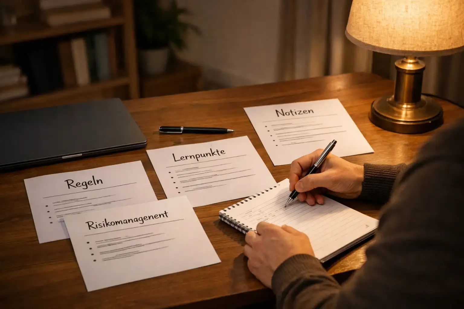 Person macht Notizen zu Wettstrategien mit Disziplin