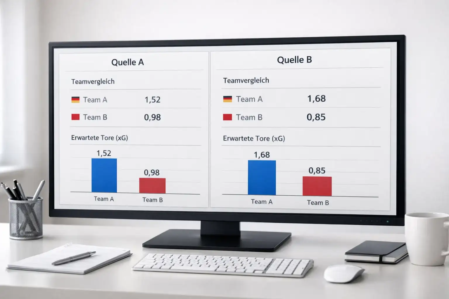Bildschirm zeigt xG-Statistiken verschiedener Plattformen