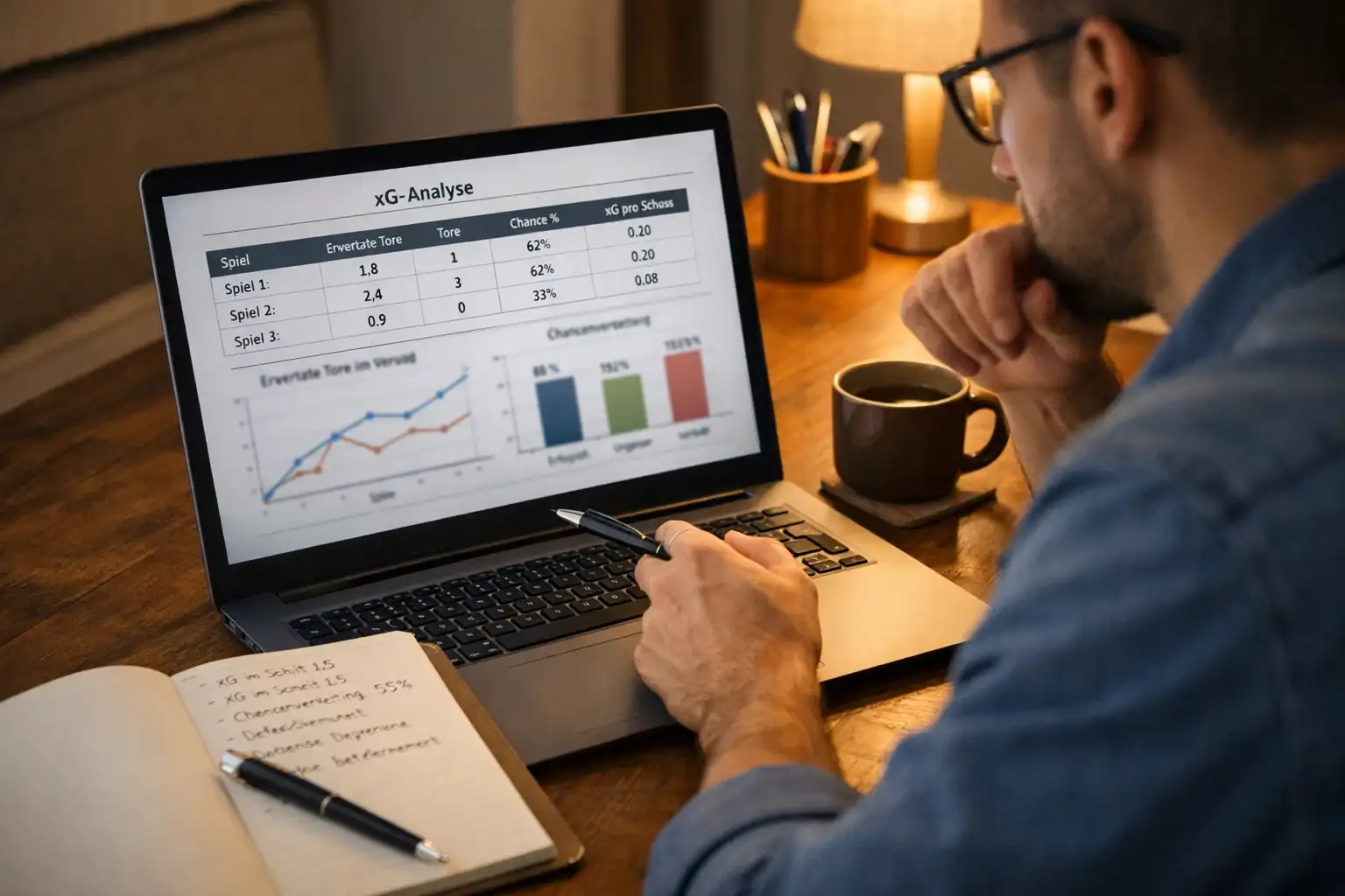 Person analysiert xG-Daten für Wettentscheidungen